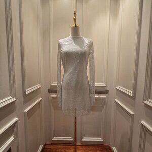 12th tribe anna white rhinestone mesh mini dress